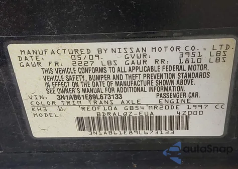 2009 Nissan Sentra 2.0 из США, поврежденный, VIN 3N1AB61E89L673133